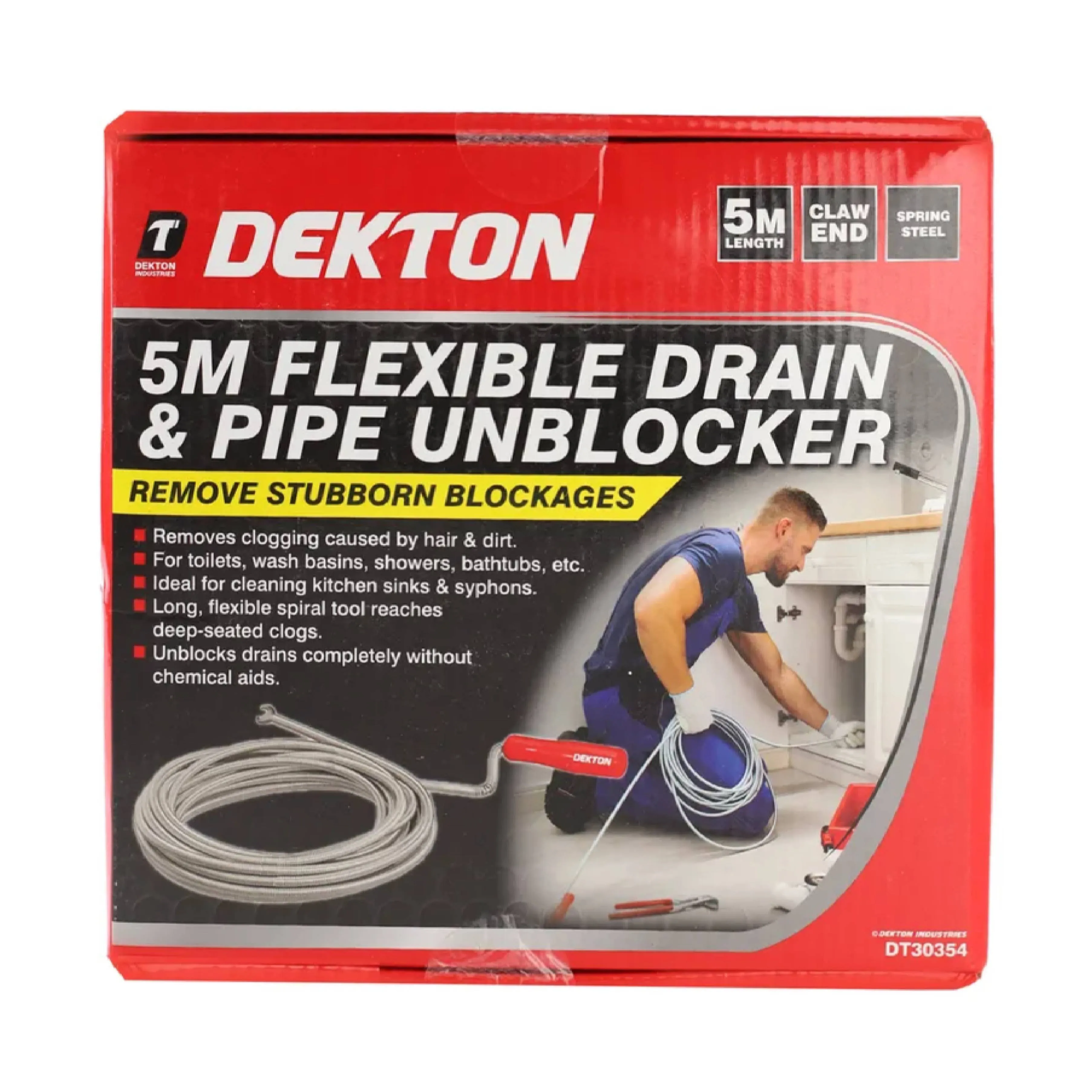 DEKTON 5m Flexible Drain & Pipe Unblocker