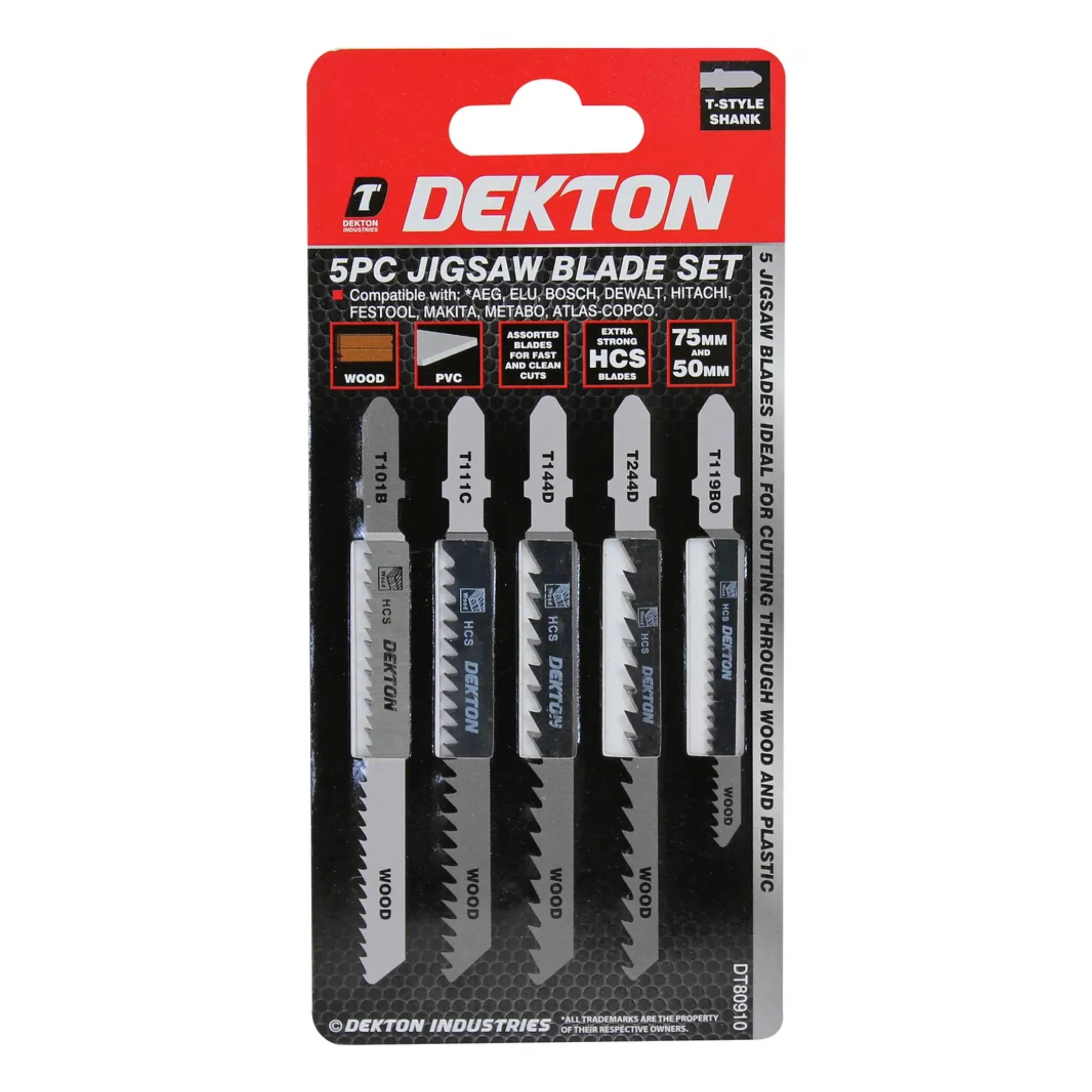 DEKTON 5PC Jigsaw Blade T Type Set