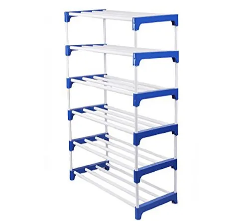 Ebee 18 Pairs Metal Shoe Rack (Blue, 6 Shelves)