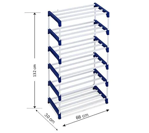 Ebee 18 Pairs Metal Shoe Rack (Blue, 6 Shelves)