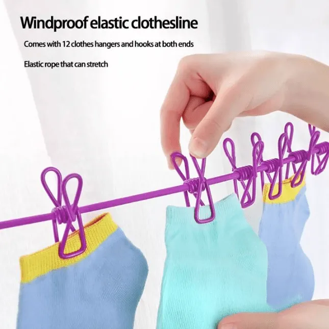 Elastic clothes drying hanging clothesline rope