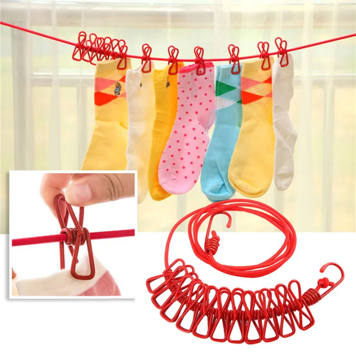 Elastic clothes drying hanging clothesline rope