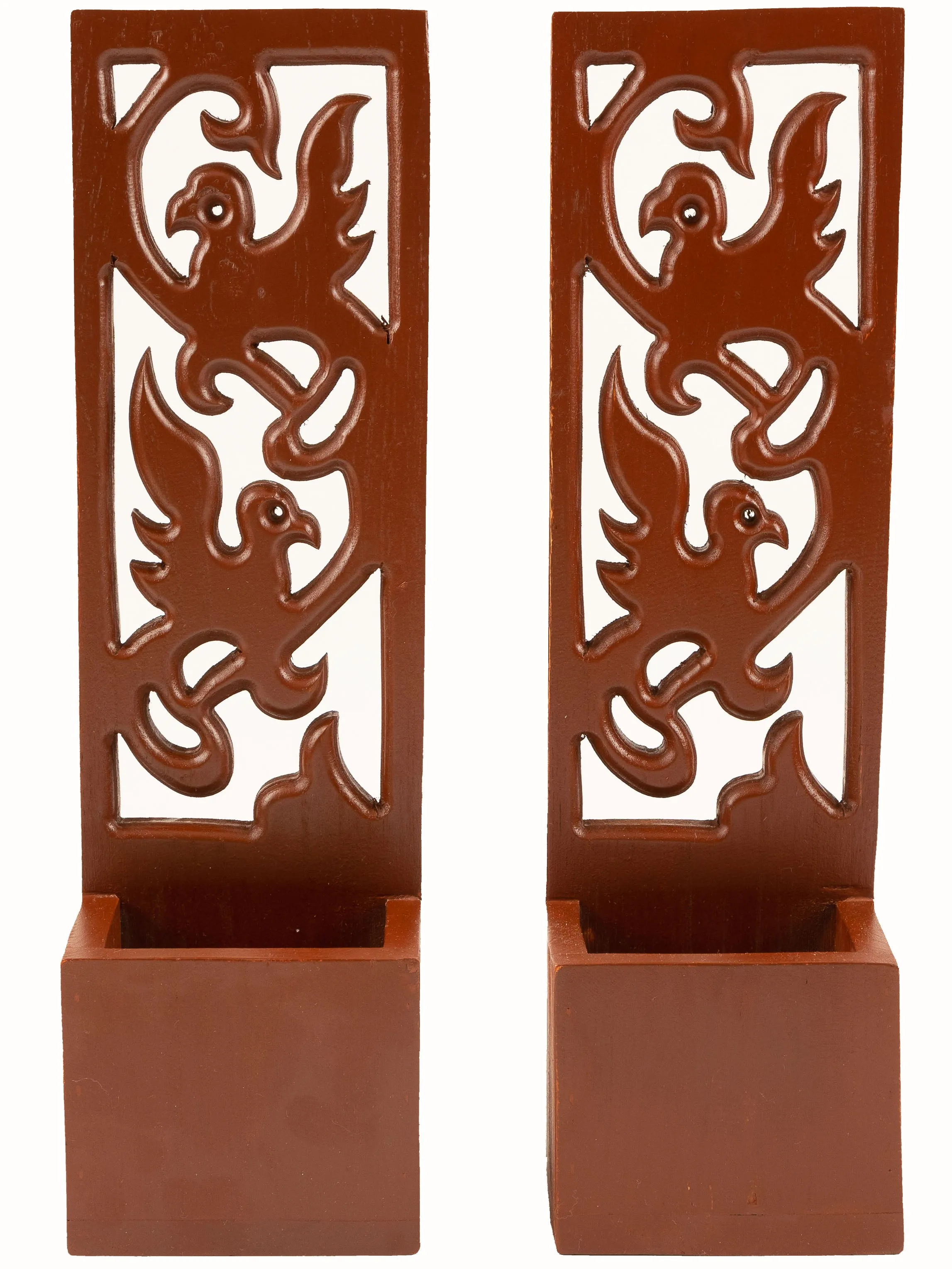 Flying Bird Flower Succulent Planter Box Wall Hanging Candle Wall Sconce Holder Carved Wood Wall Art Panel. Set of 2 Color Options Available