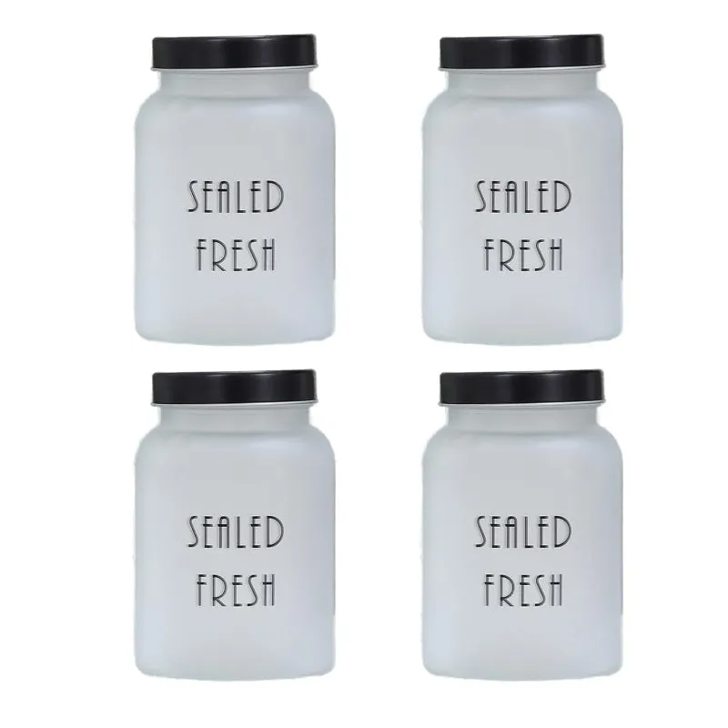 Frosted Glass Storage Jar With Black Lid | Set of 2, 4 & 6 | 1 Ltr