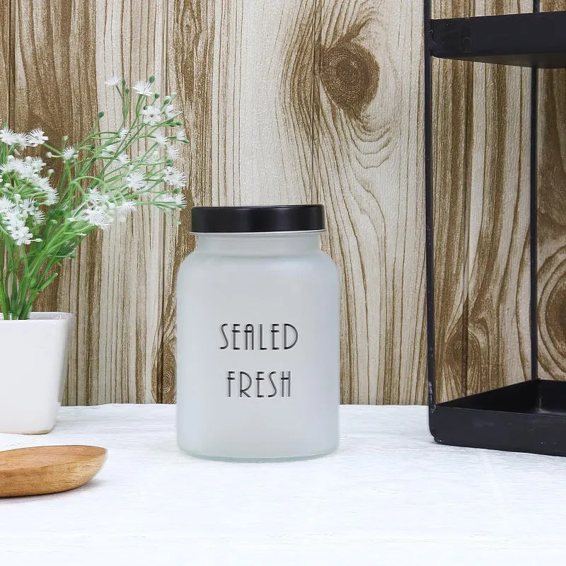 Frosted Glass Storage Jar With Black Lid | Set of 2, 4 & 6 | 1 Ltr