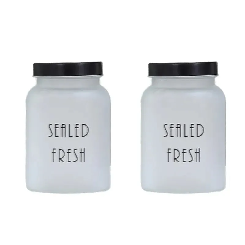 Frosted Glass Storage Jar With Black Lid | Set of 2, 4 & 6 | 1 Ltr