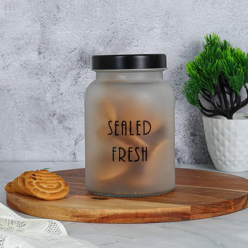 Frosted Glass Storage Jar With Black Lid | Set of 2, 4 & 6 | 1 Ltr