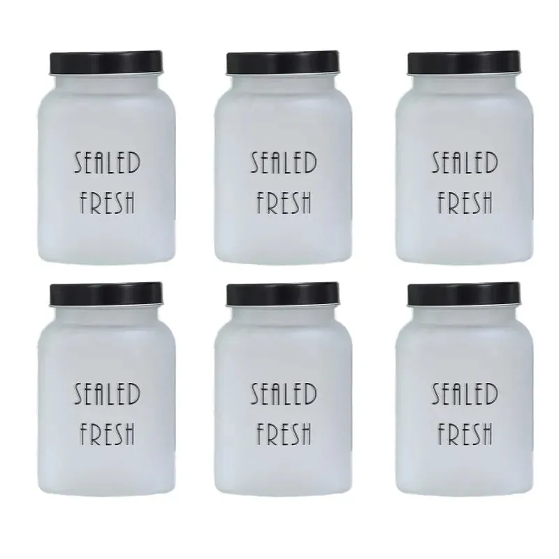 Frosted Glass Storage Jar With Black Lid | Set of 2, 4 & 6 | 1 Ltr