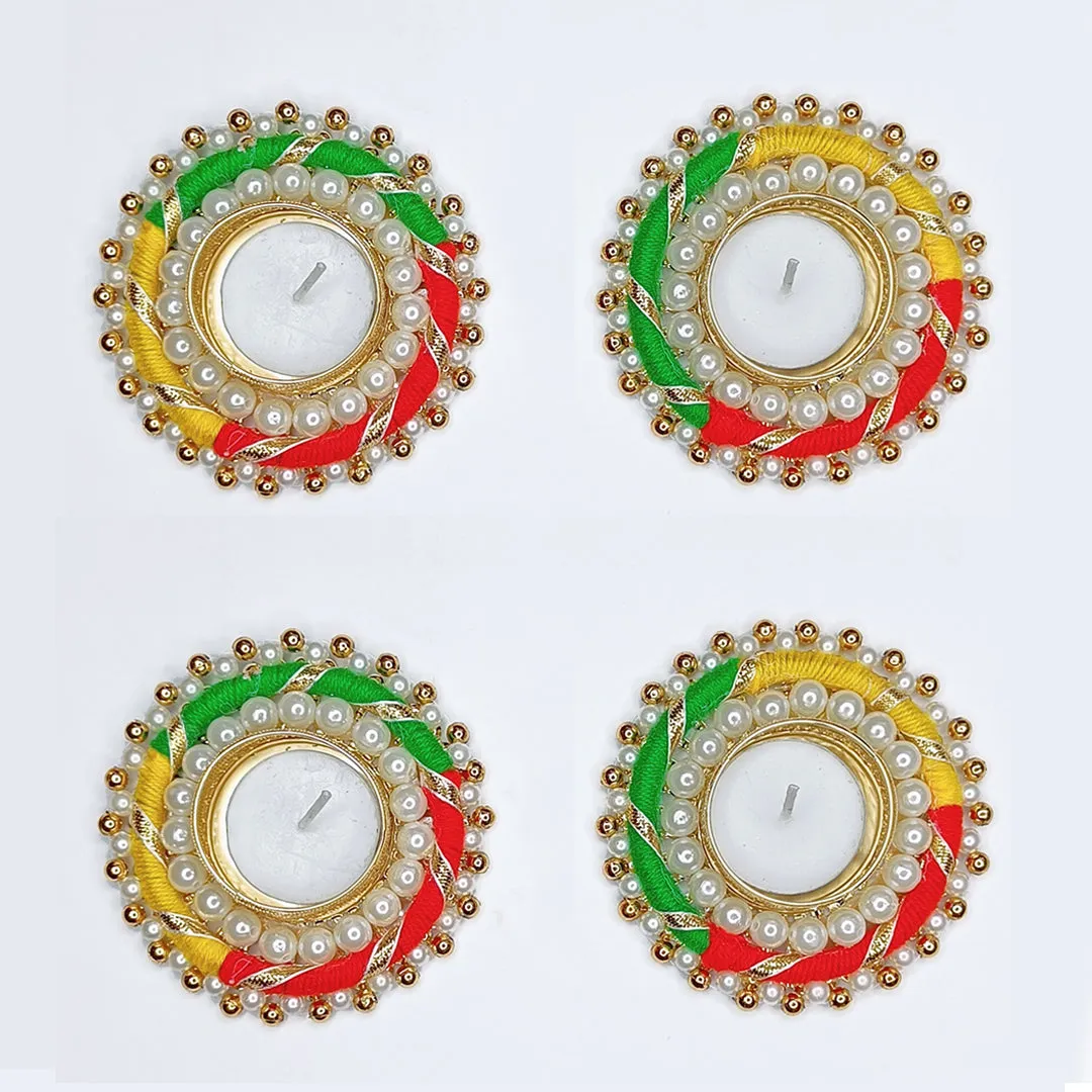 Giftana Multicolor Traditional Golden Diya Holders for Diwali (Pack of 4)