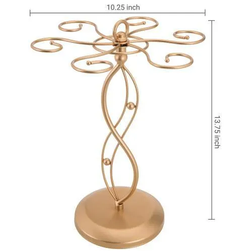 Gold Tone Metal Tabletop Wine Glass Storage Rack, Scroll-work Design