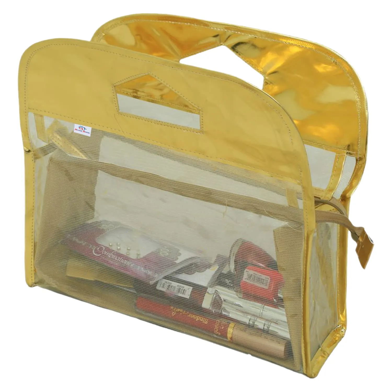 Heart Home Multiuses PVC laminated Travel Toilerty bag/Makeup Bag For Home &Traveling (Gold) 52HH4111