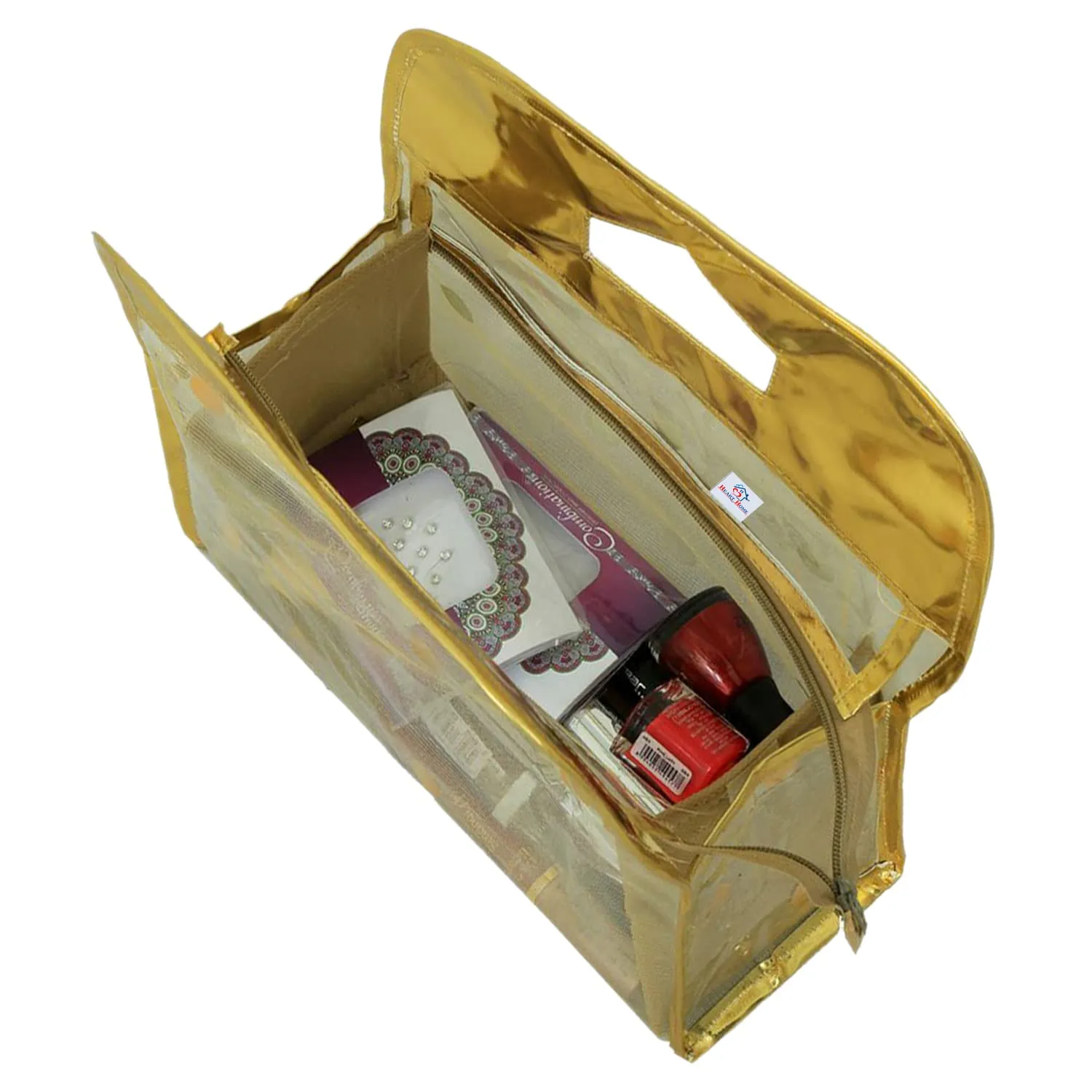 Heart Home Multiuses PVC laminated Travel Toilerty bag/Makeup Bag For Home &Traveling (Gold) 52HH4111