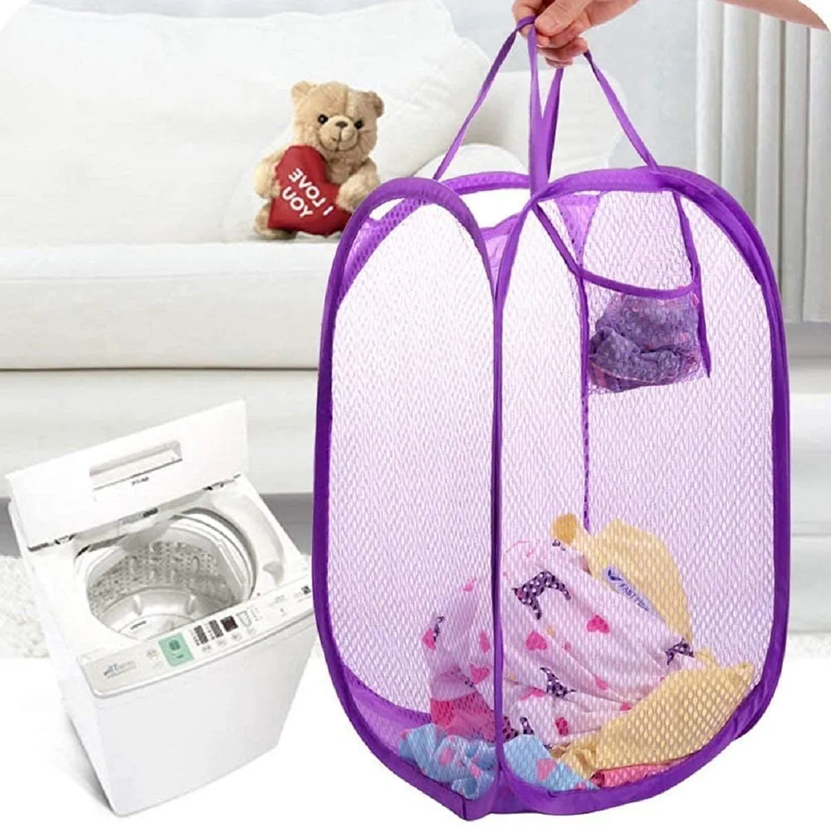 Heart Home Nylon Mesh Laundry Basket,30Ltr (Multi) - CTHH13057