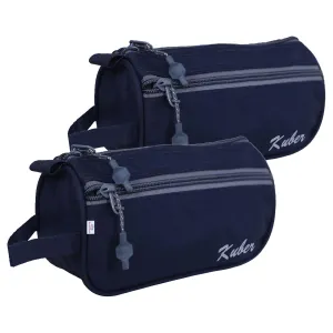 Heart Home Rexine Toiletry Organizer|Portable & Durable Travel Shaving Doop Kit with Fornt Zipper and Carrying Strip, Pack of 2 (Navy Blue)