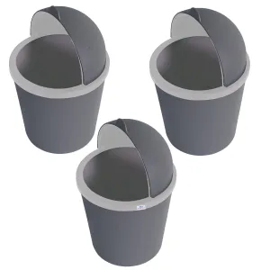 Heart Home Table Dustbin|Plastic Swinging Lid Waste Storage Garbage Bin|Desktop Trash Can For Study Table, Office|Pack of 3 (Gray)