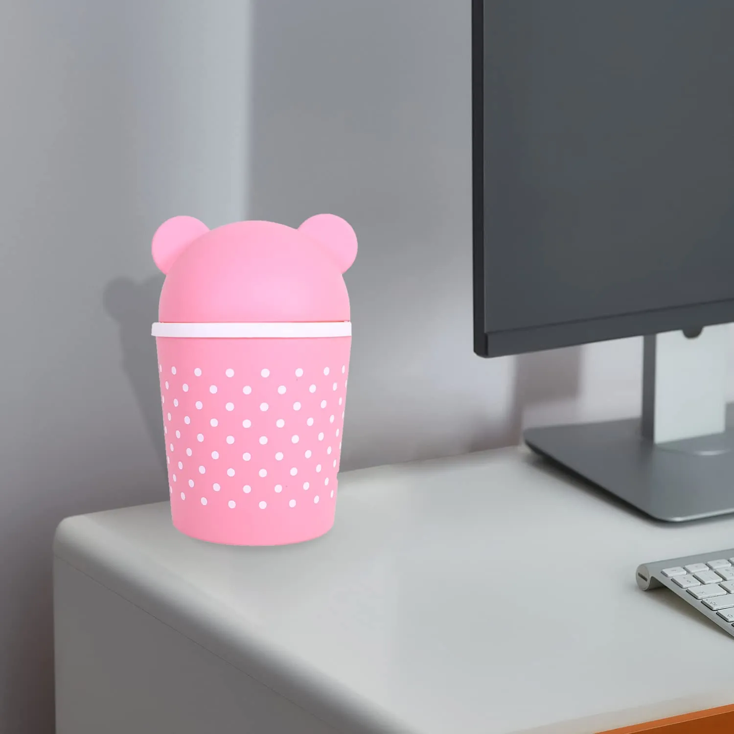 Heart Home Teddy Table Dustbin|Plastic Swinging Lid Waste Storage Garbage Bin|Desktop Trash Can For Study Table, Office|Pack of 2 (Multicolor)