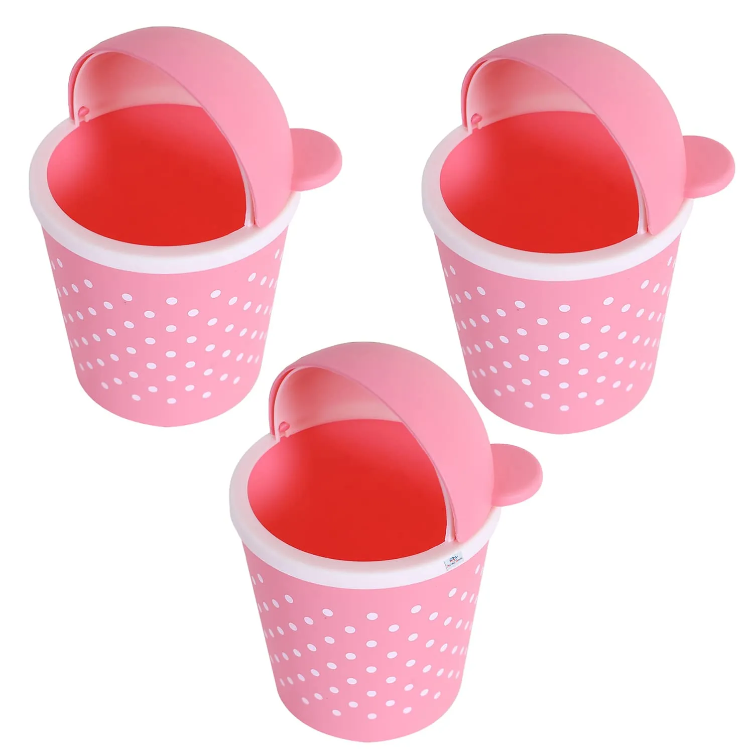 Heart Home Teddy Table Dustbin|Plastic Swinging Lid Waste Storage Garbage Bin|Desktop Trash Can For Study Table, Office|Pack of 3 (Pink)