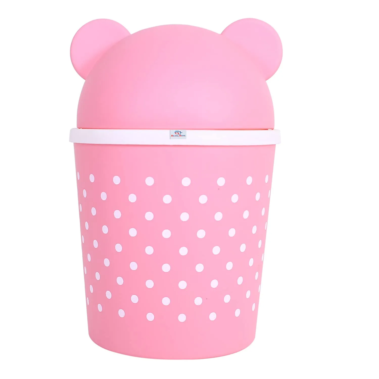 Heart Home Teddy Table Dustbin|Plastic Swinging Lid Waste Storage Garbage Bin|Desktop Trash Can For Study Table, Office|Pack of 3 (Pink)