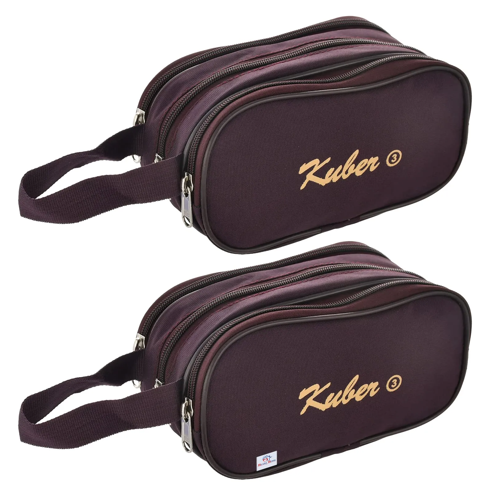 Heart Home Travel Toilerty bag/Shaving Kit/Dopp Kit With 3 Zipper Comparments & Carrying Strip- Pack of 2 (Maroon)-HS43HEARTH26616