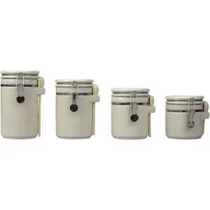 Home Basics 4 Piece Ceramic Canisters with Air-Tight Clamp Lid and Wooden Spoons, Beige