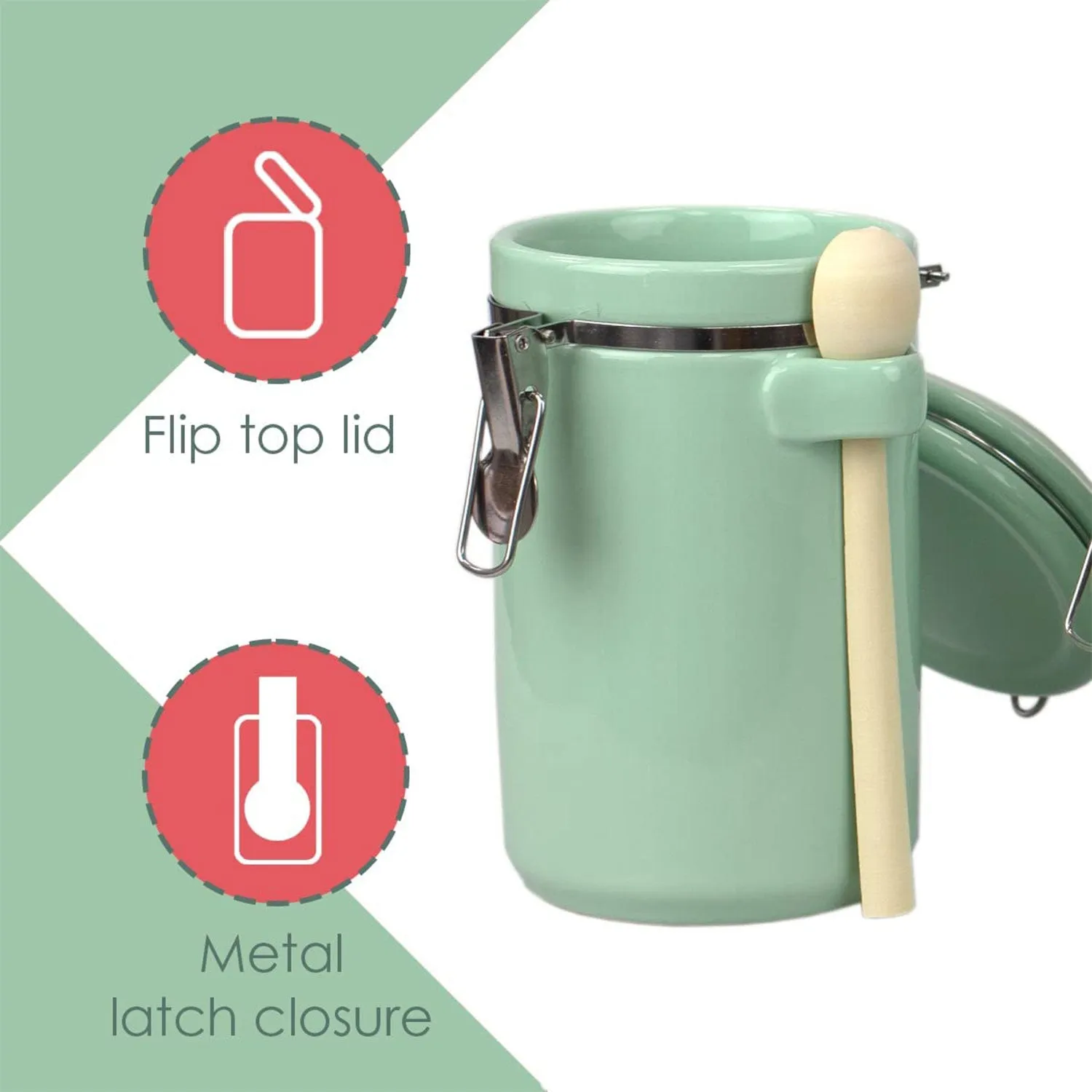 Home Basics 4 Piece Ceramic Kitchen Canister Set With Spoon, Mint