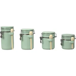 Home Basics 4 Piece Ceramic Kitchen Canister Set With Spoon, Mint