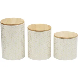 Home Basics Cubix 3 Piece Ceramic Canister Set with Bamboo Top, White