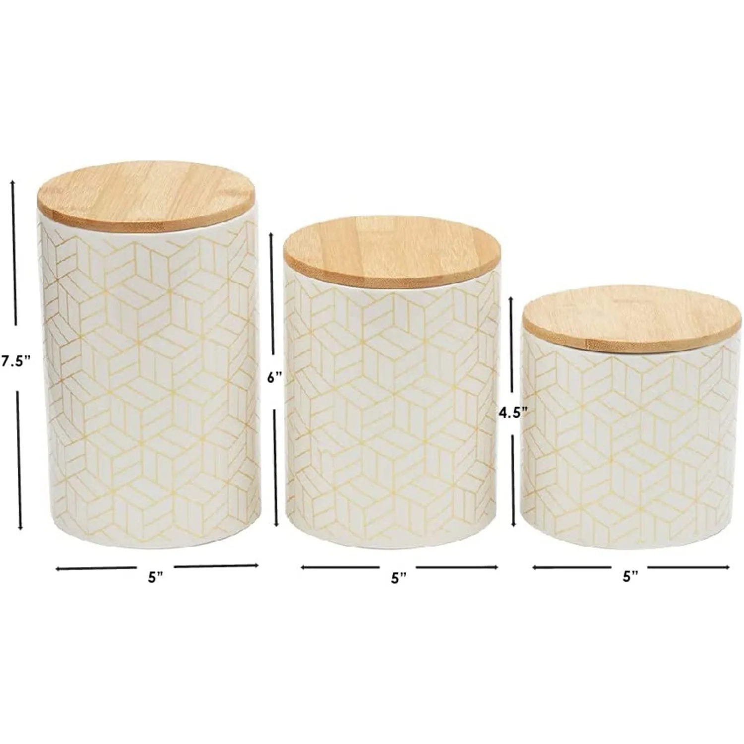 Home Basics Cubix 3 Piece Ceramic Canister Set with Bamboo Top, White