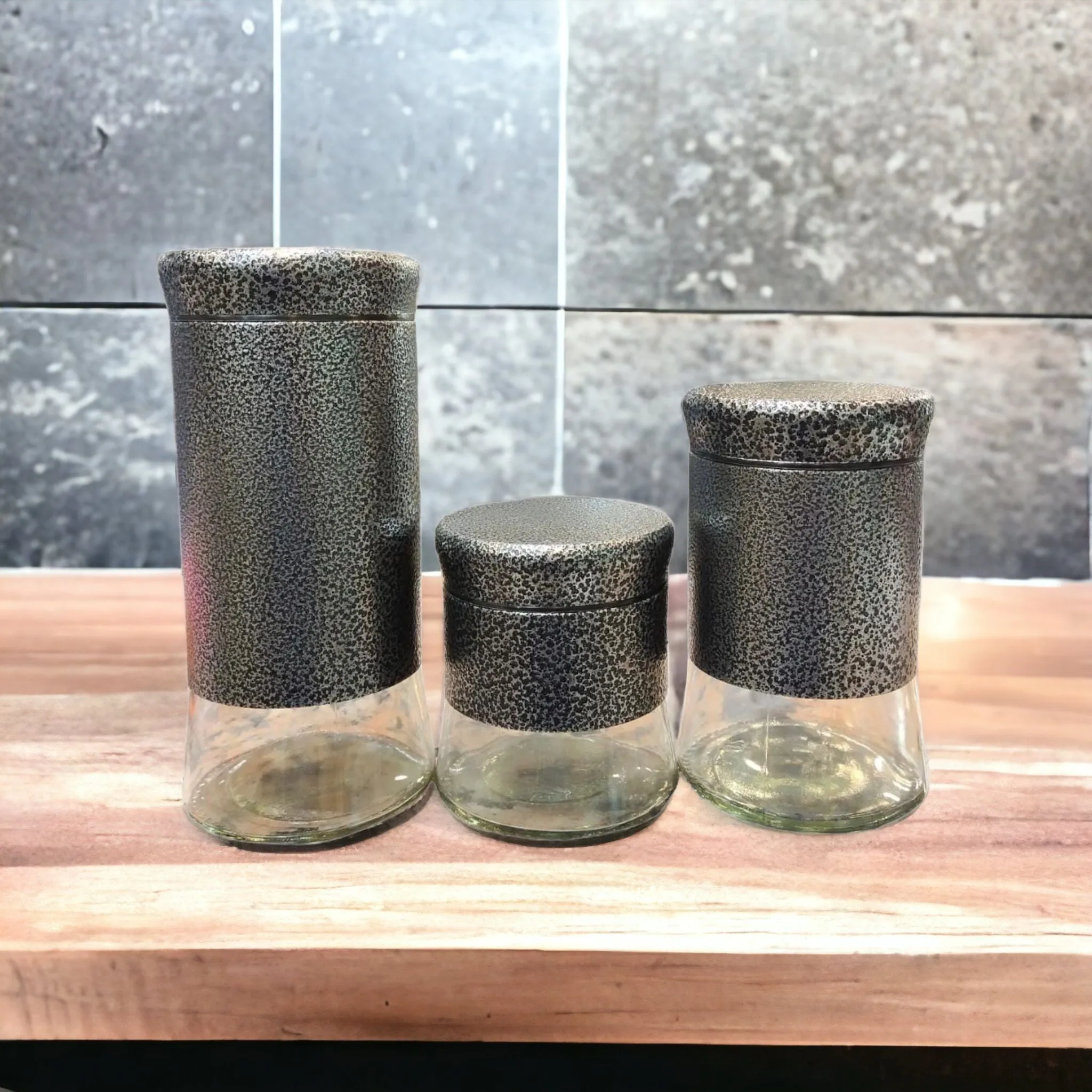 Home Puff Aluminium Glass Canister 3pc Set