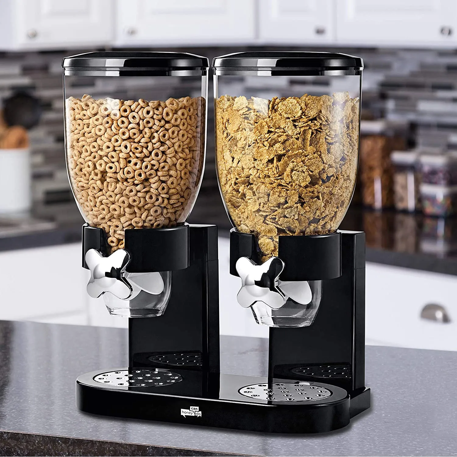 Honey-Can-Do Double Cereal Dispenser with Dual Portion Control, Black-Chrome