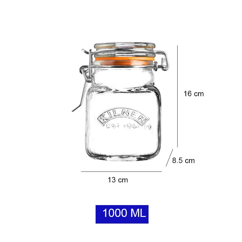 Kilner Glass Clip Top Square Spice Jar | 1 Liter