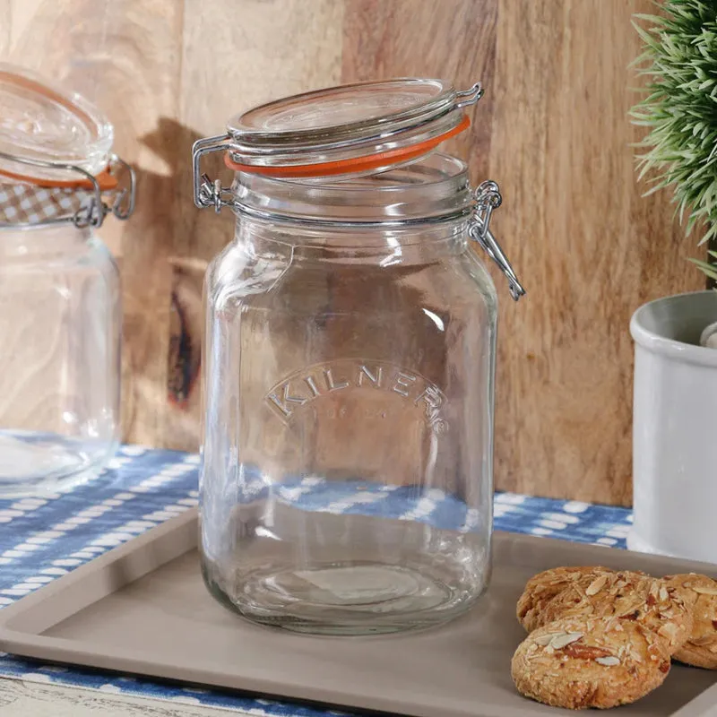 Kilner Glass Clip Top Square Spice Jar | 2 liter