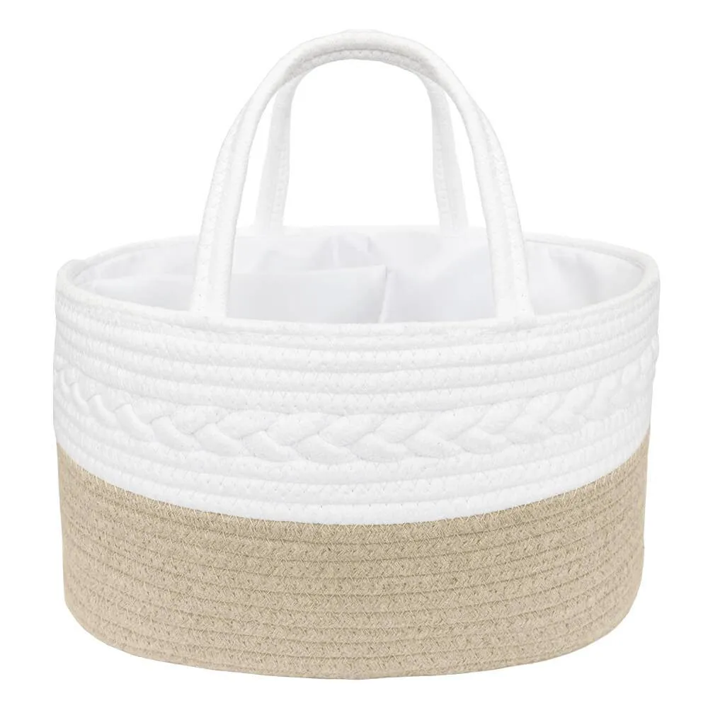 Living Textiles | 100% Cotton Rope Nappy Caddy - Small - Natural/White