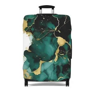 Luggage Cover, Alcohol Ink Green and Gold Floral