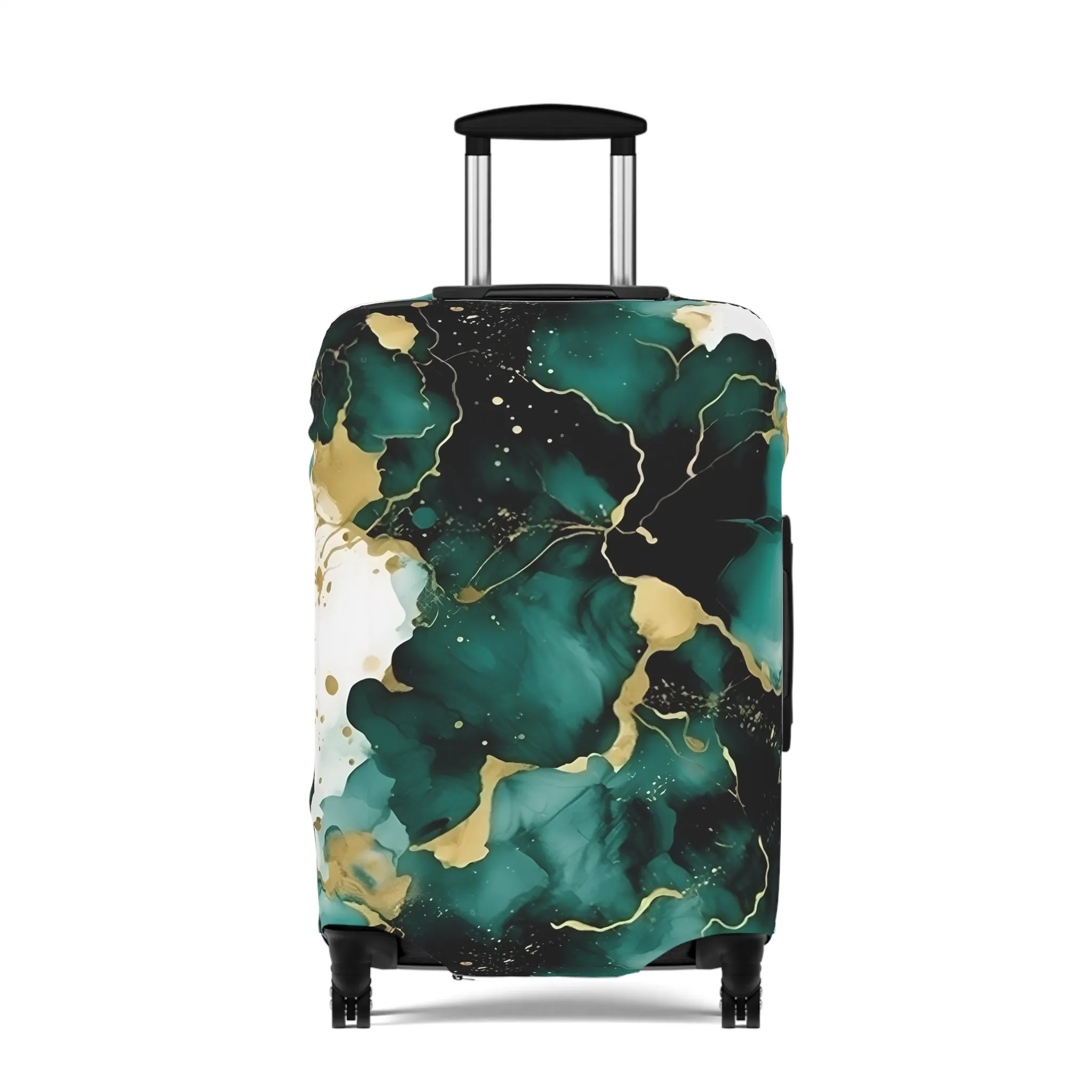 Luggage Cover, Alcohol Ink Green and Gold Floral