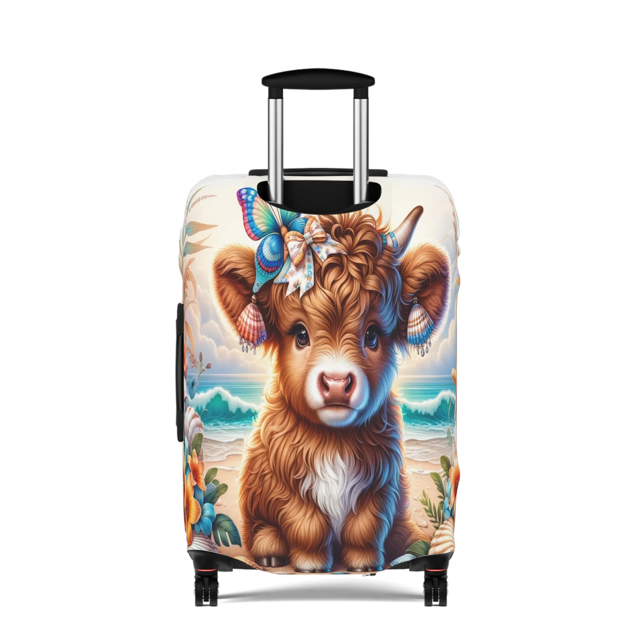 Luggage Cover, Highland Cow at the Beach, awd-1637