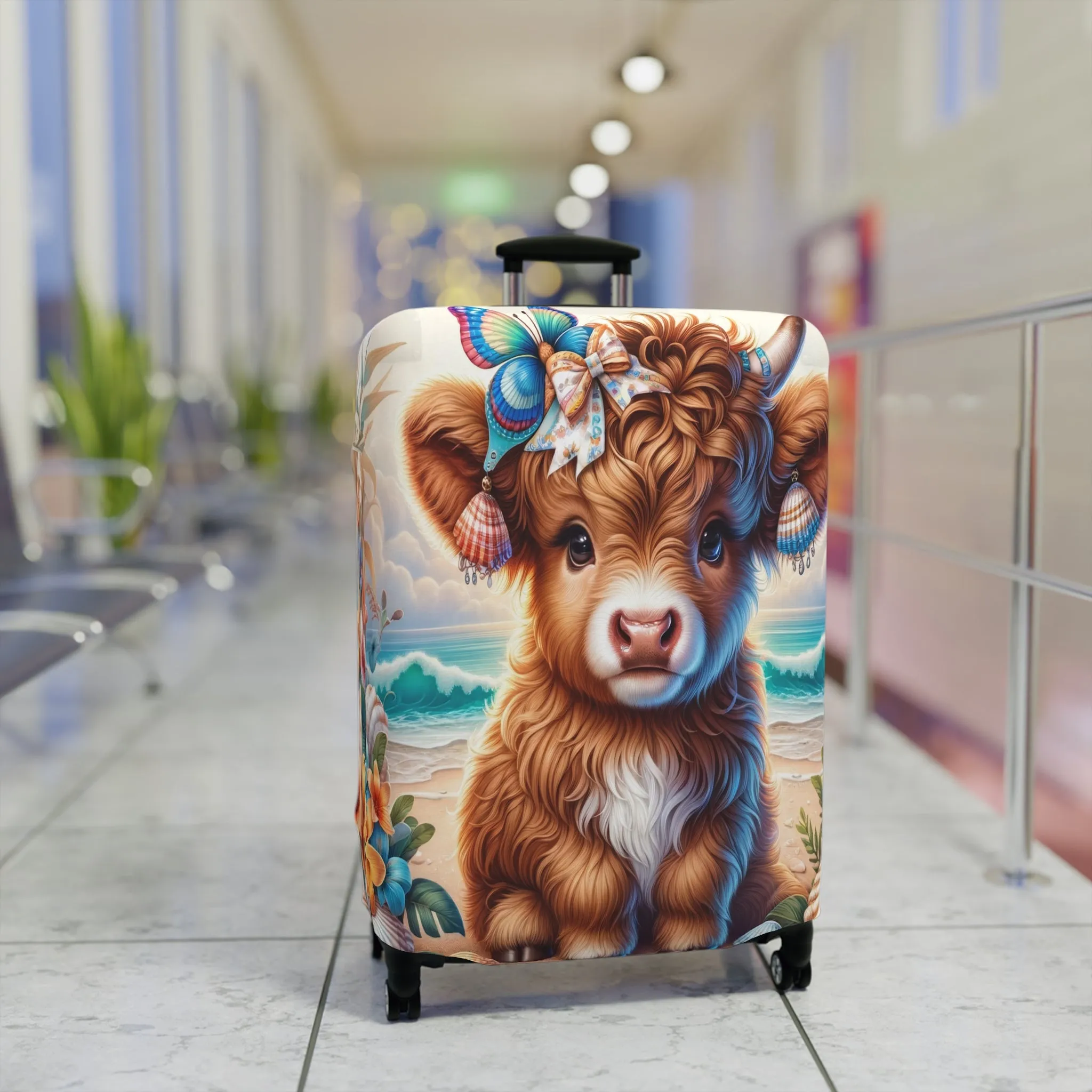 Luggage Cover, Highland Cow at the Beach, awd-1637