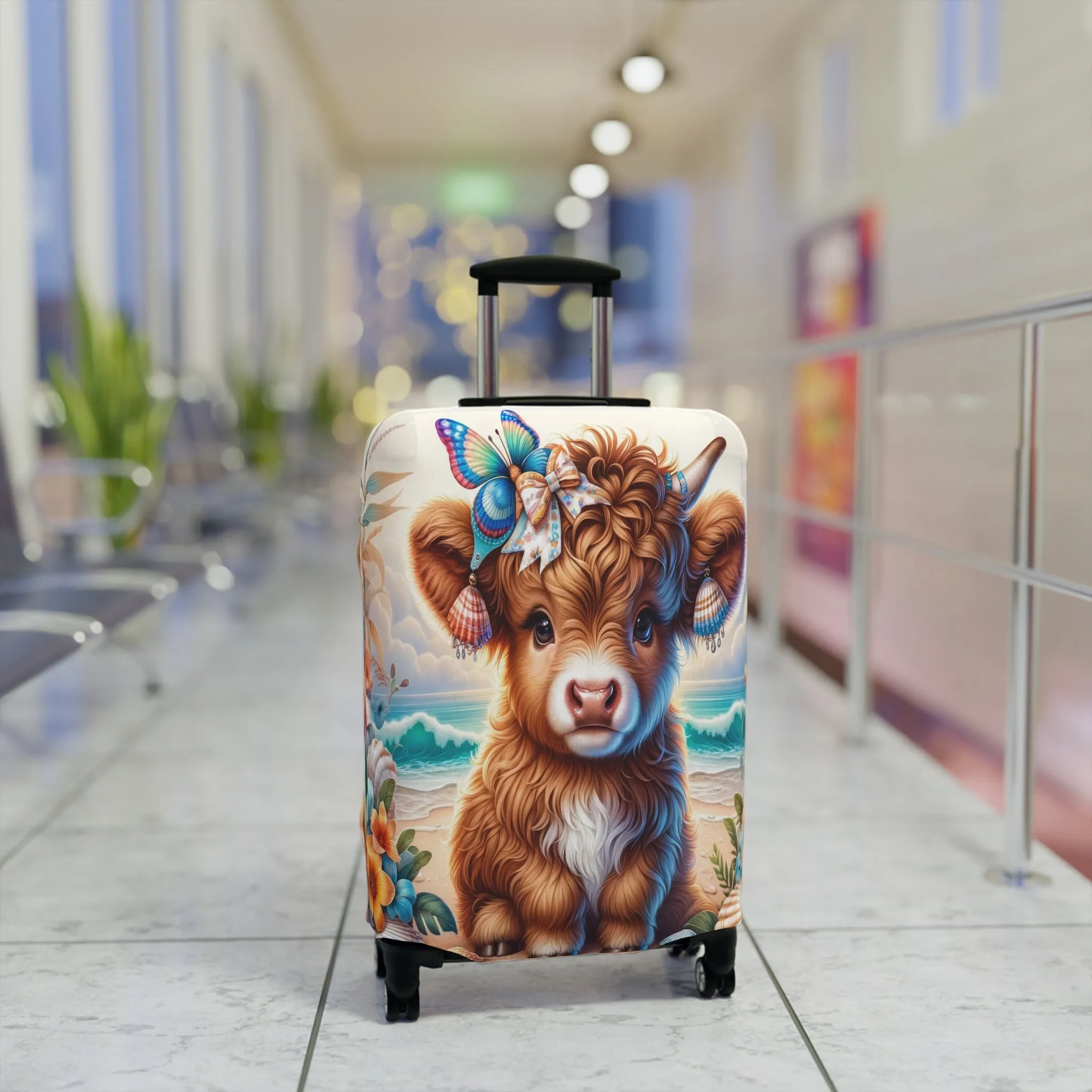 Luggage Cover, Highland Cow at the Beach, awd-1637