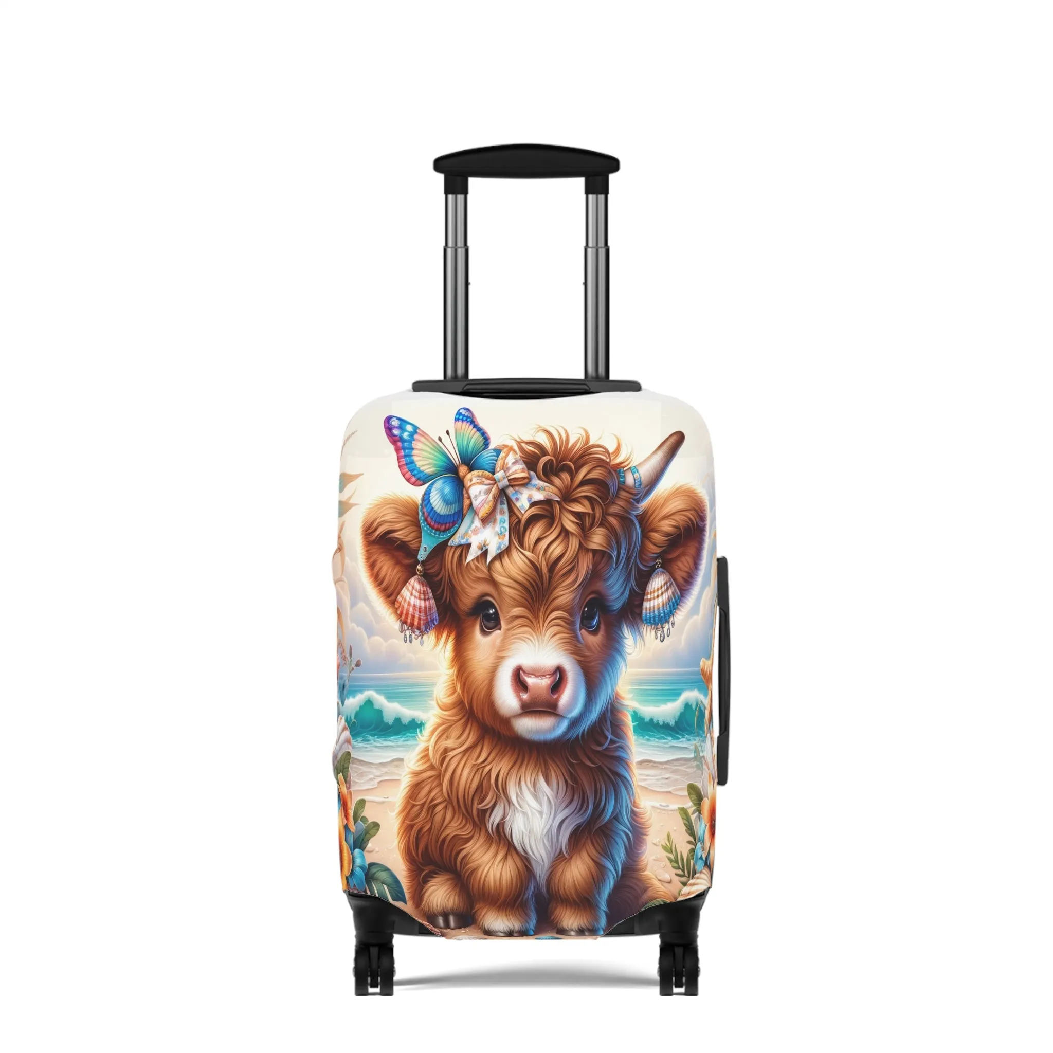 Luggage Cover, Highland Cow at the Beach, awd-1637