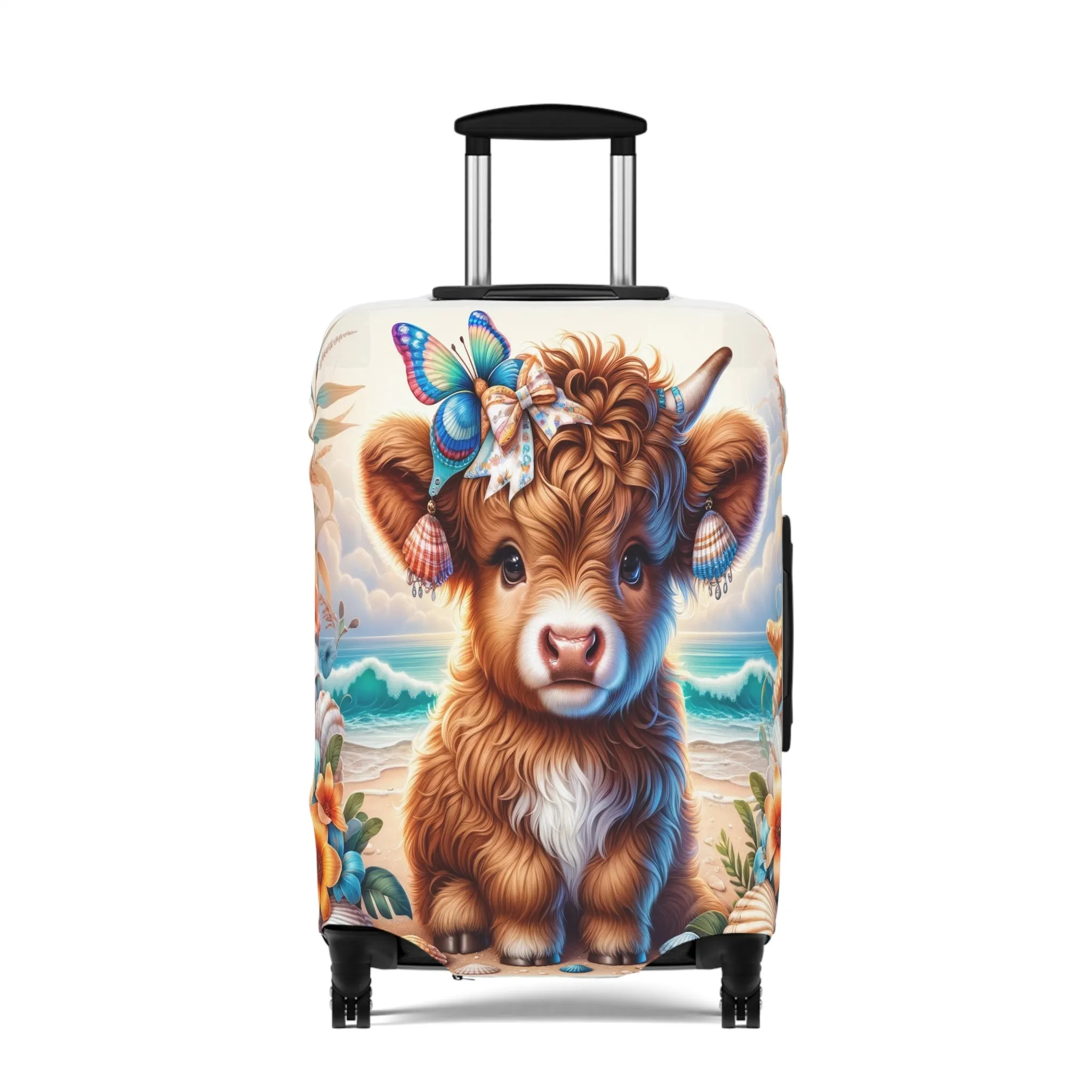 Luggage Cover, Highland Cow at the Beach, awd-1637