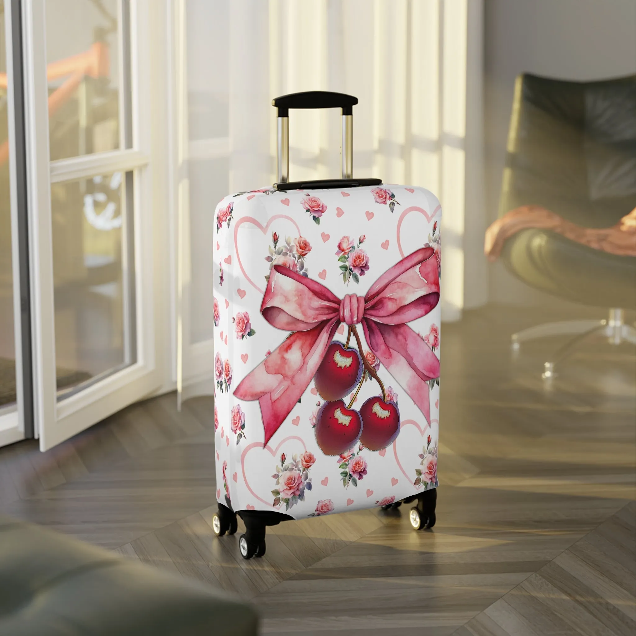 Luggage Cover, Rockabilly, Coquette, Hearts and Roses, Cherries and Ribbon, awd-2519