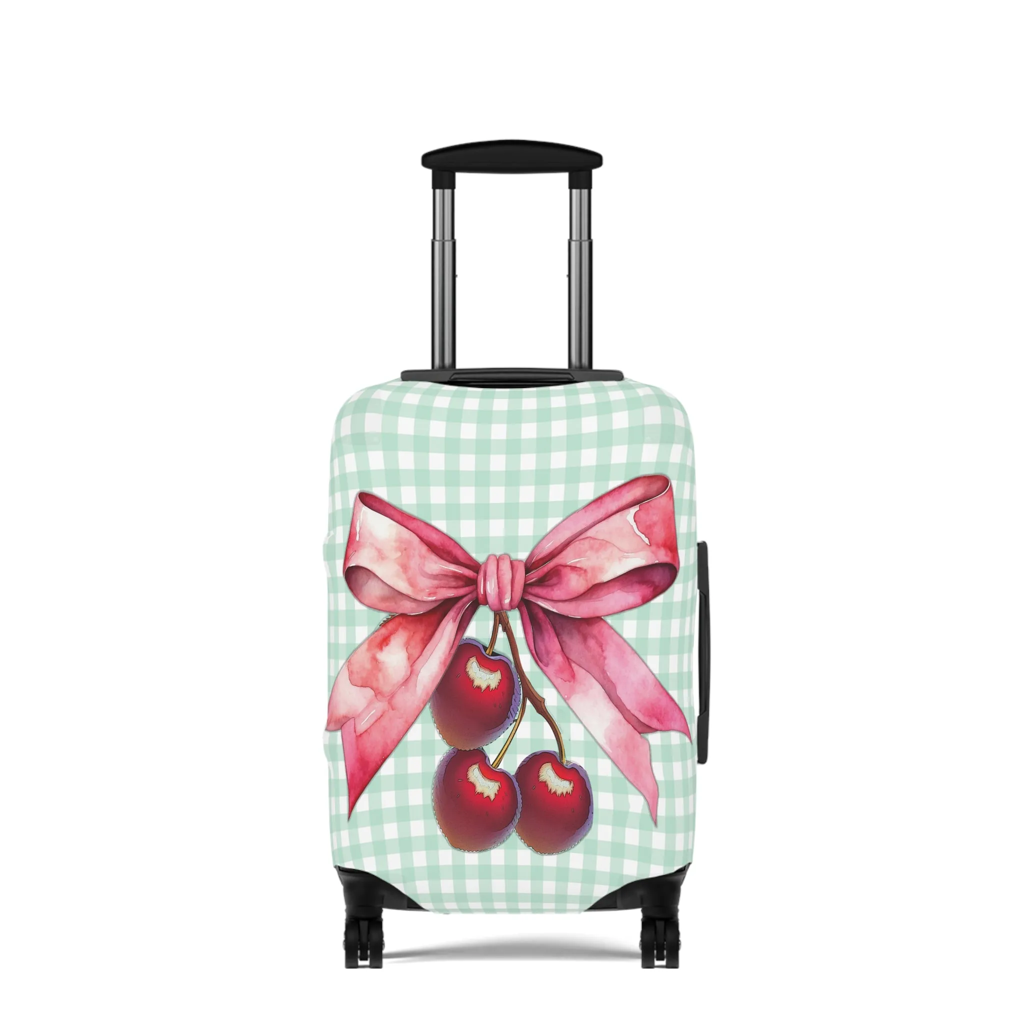 Luggage Cover, Rockabilly, Coquette, Pastel Green Gingham, Cherries and Ribbon, awd-2511