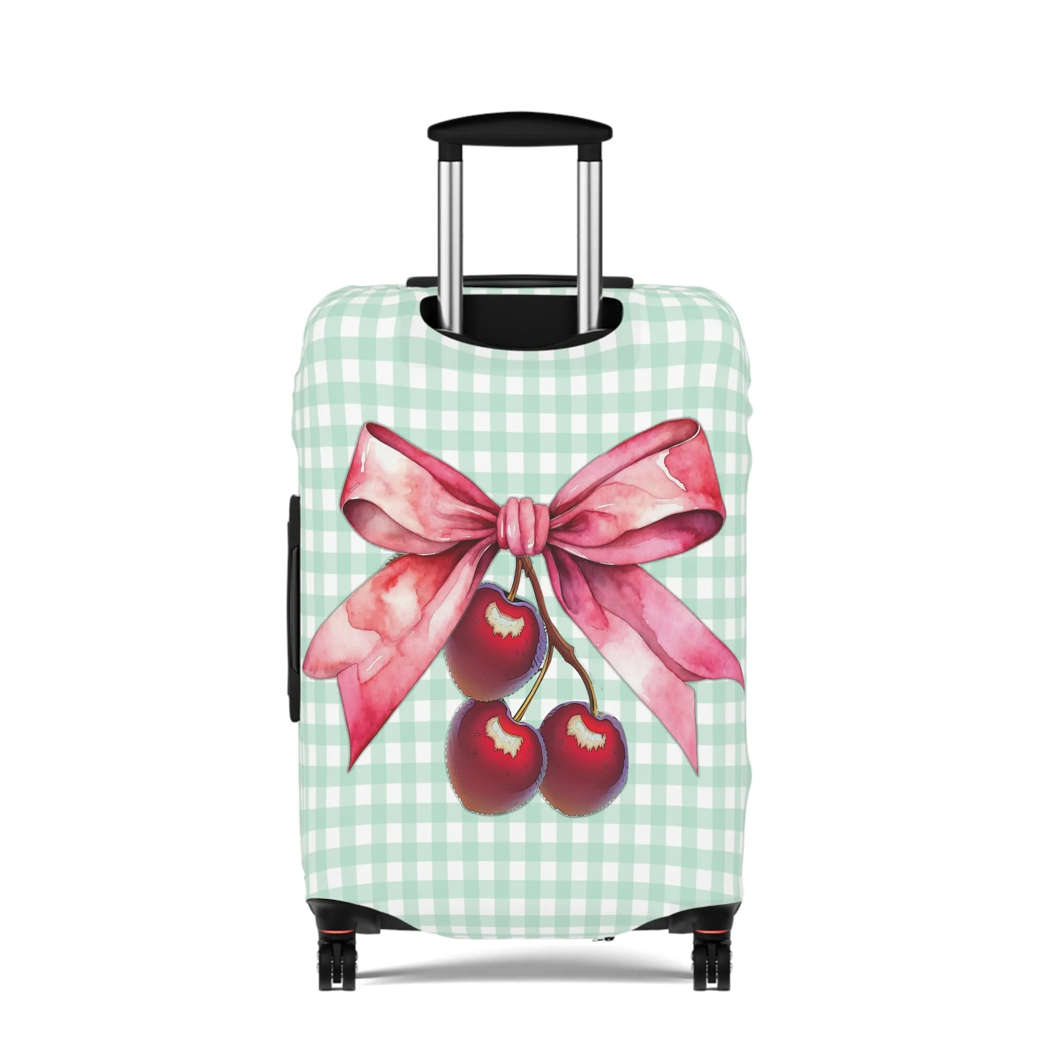 Luggage Cover, Rockabilly, Coquette, Pastel Green Gingham, Cherries and Ribbon, awd-2511