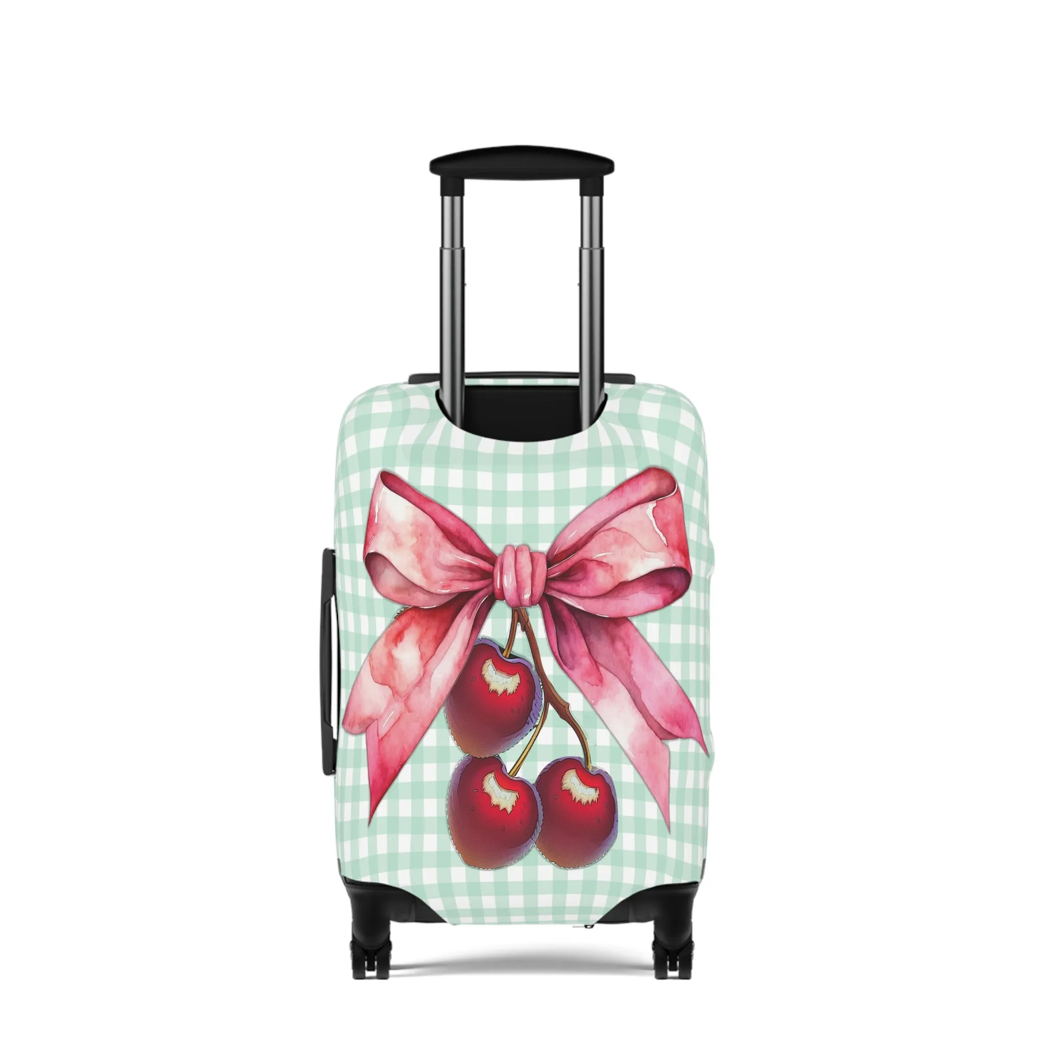 Luggage Cover, Rockabilly, Coquette, Pastel Green Gingham, Cherries and Ribbon, awd-2511