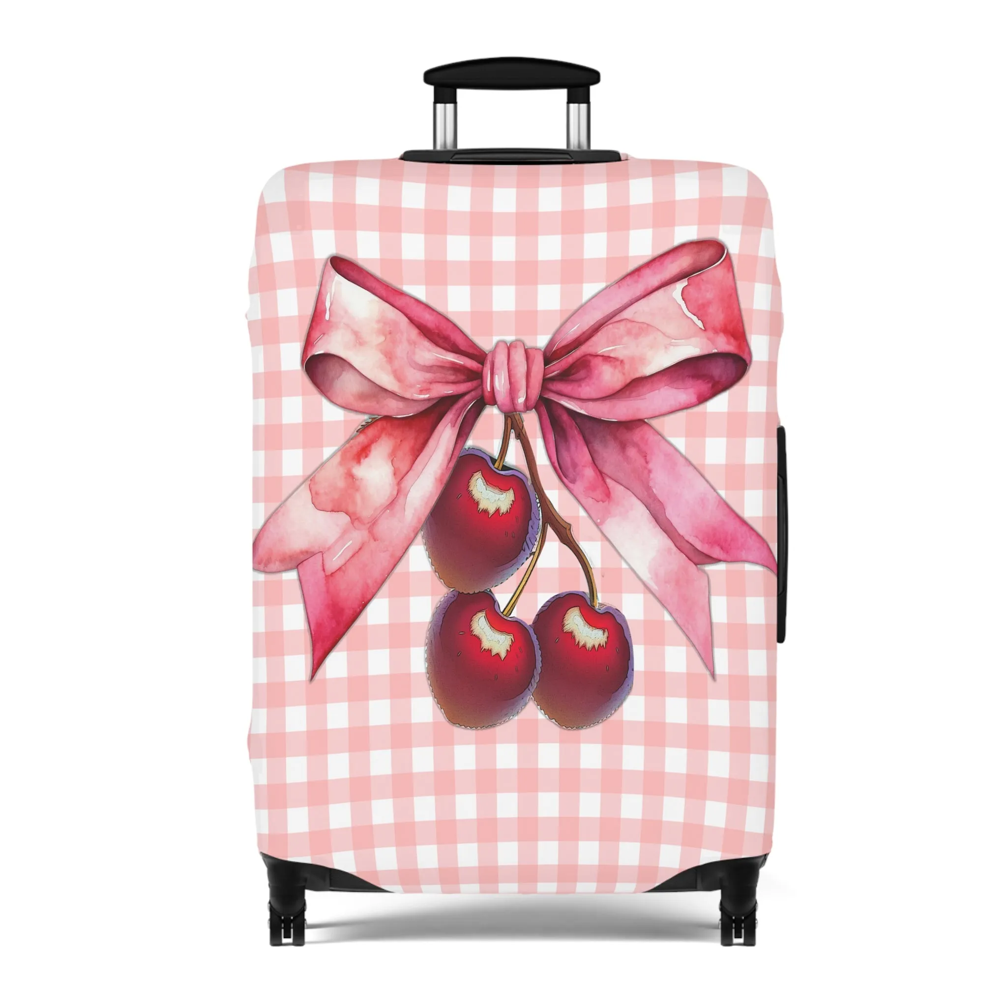 Luggage Cover, Rockabilly, Coquette, Pink Gingham, Cherries and Ribbon, awd-2508