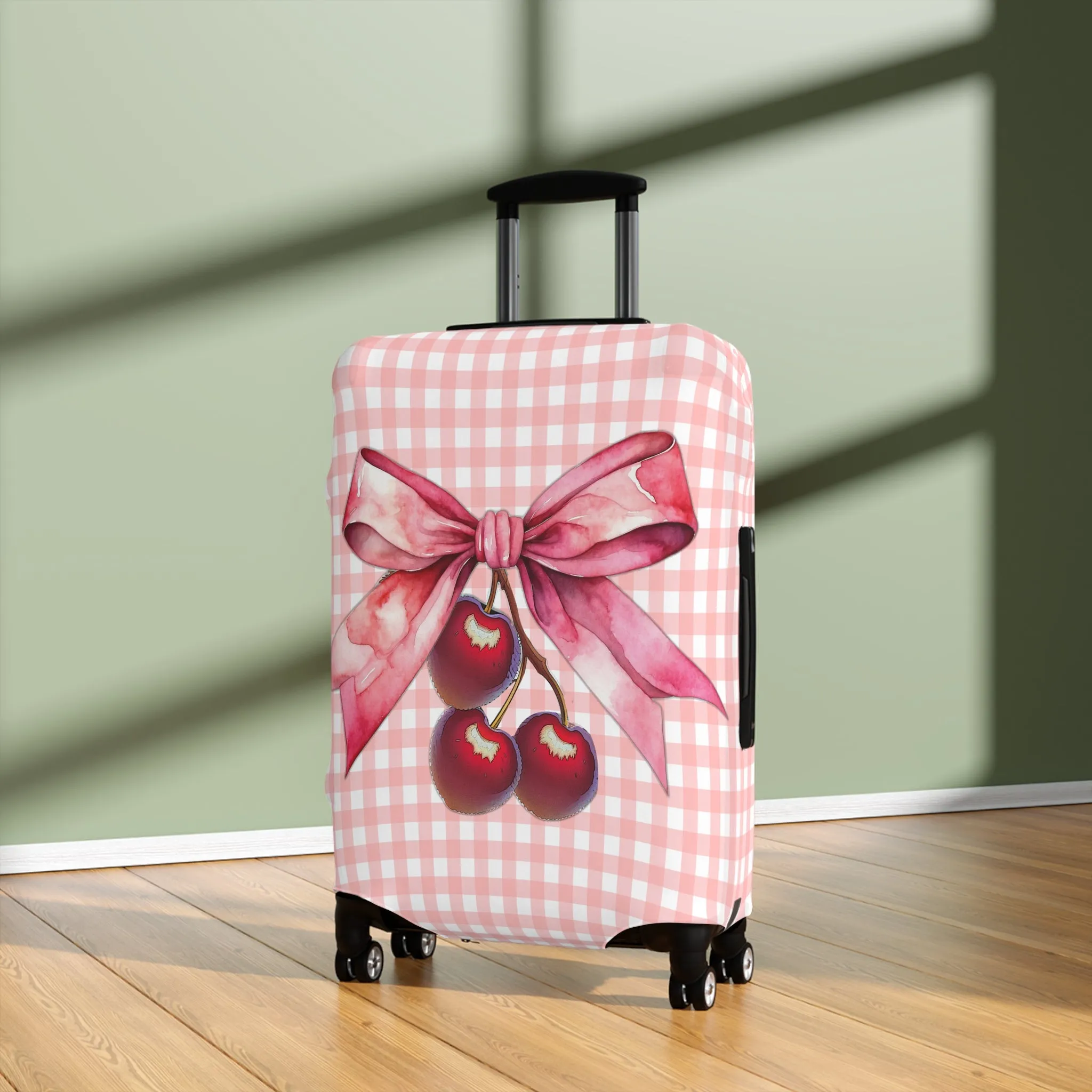 Luggage Cover, Rockabilly, Coquette, Pink Gingham, Cherries and Ribbon, awd-2508