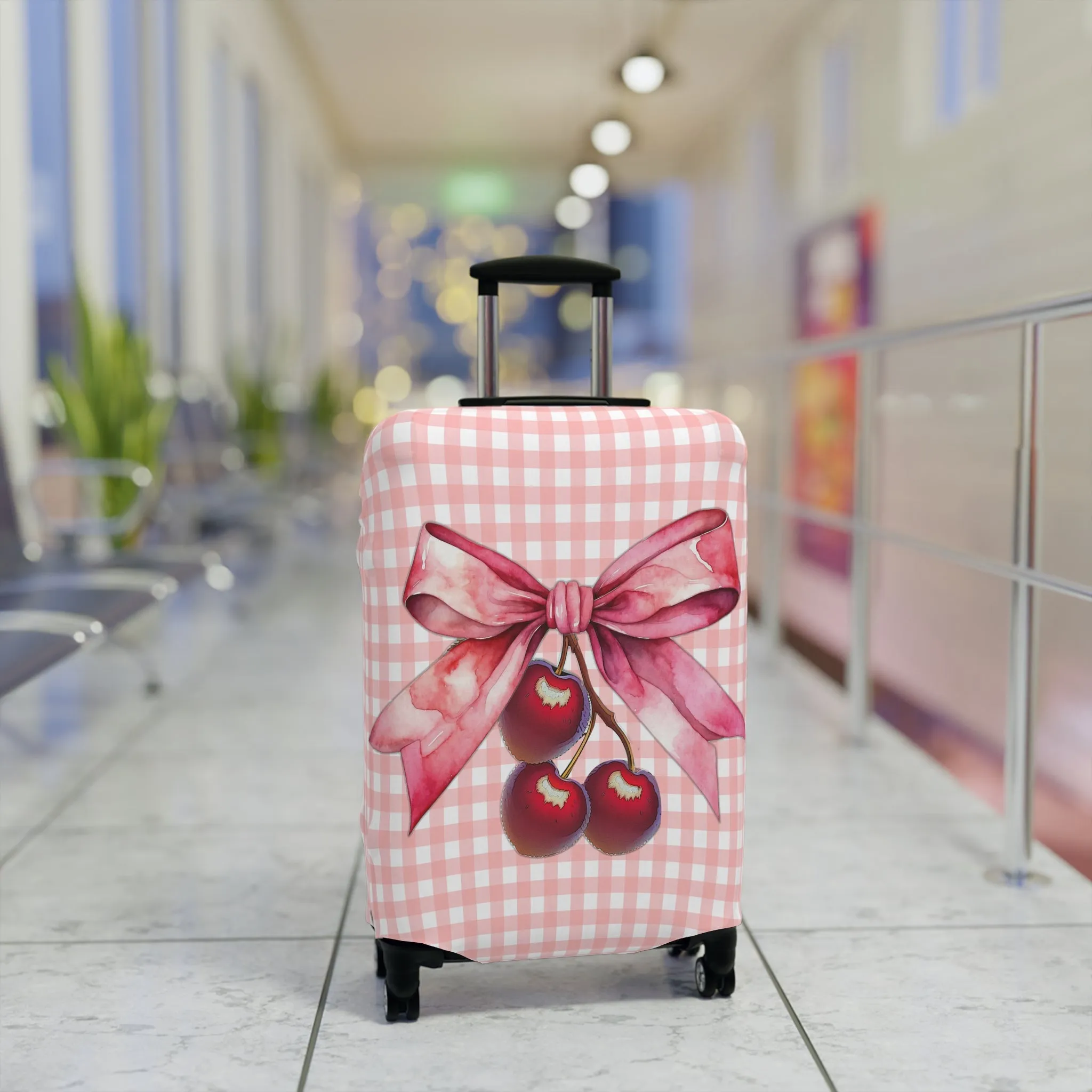 Luggage Cover, Rockabilly, Coquette, Pink Gingham, Cherries and Ribbon, awd-2508