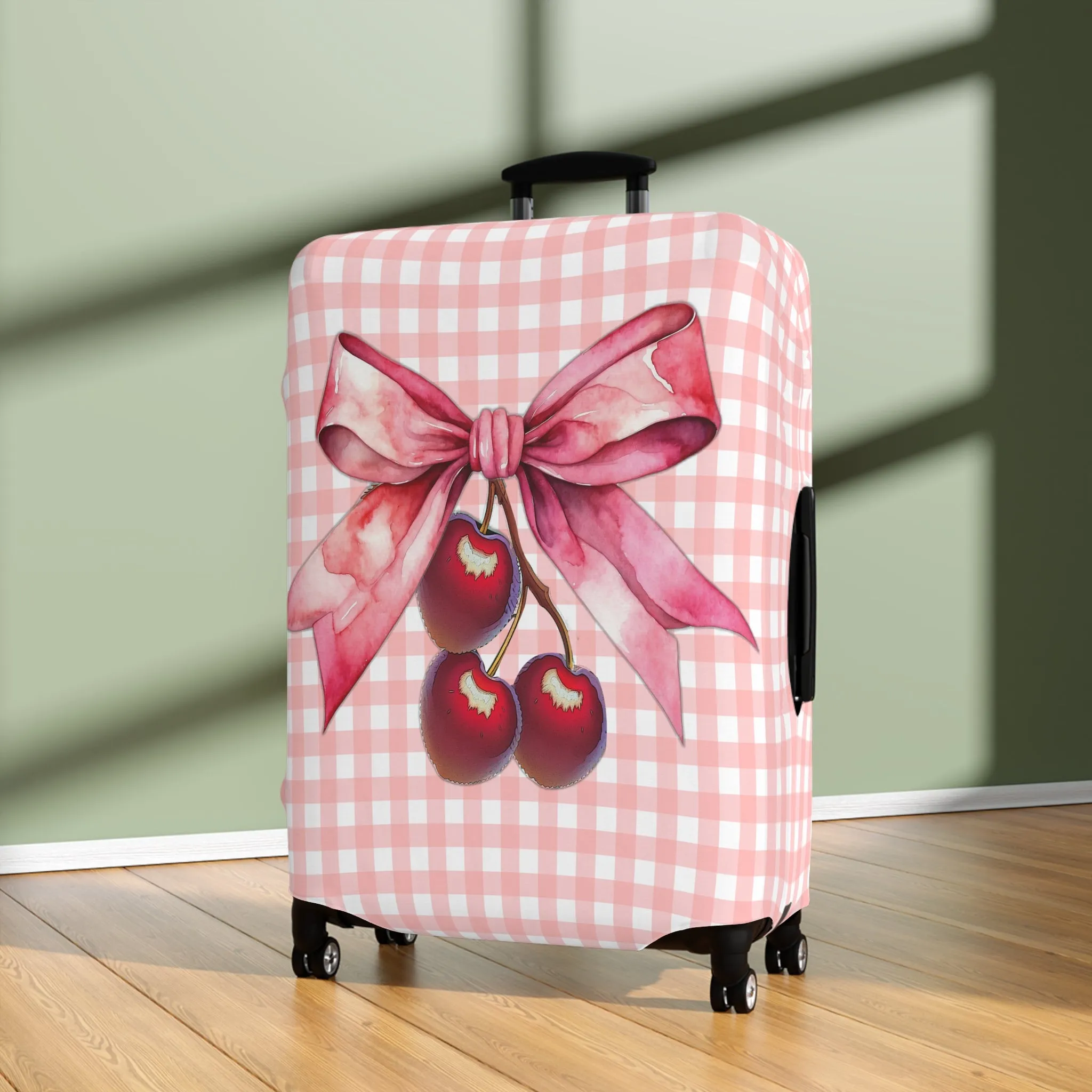 Luggage Cover, Rockabilly, Coquette, Pink Gingham, Cherries and Ribbon, awd-2508