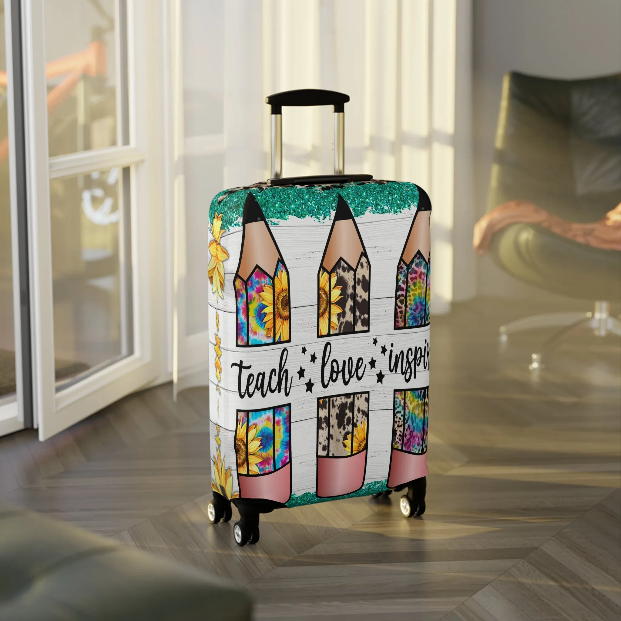 Luggage Cover, Teacher, Teach, Love, Inspire, awd-1755