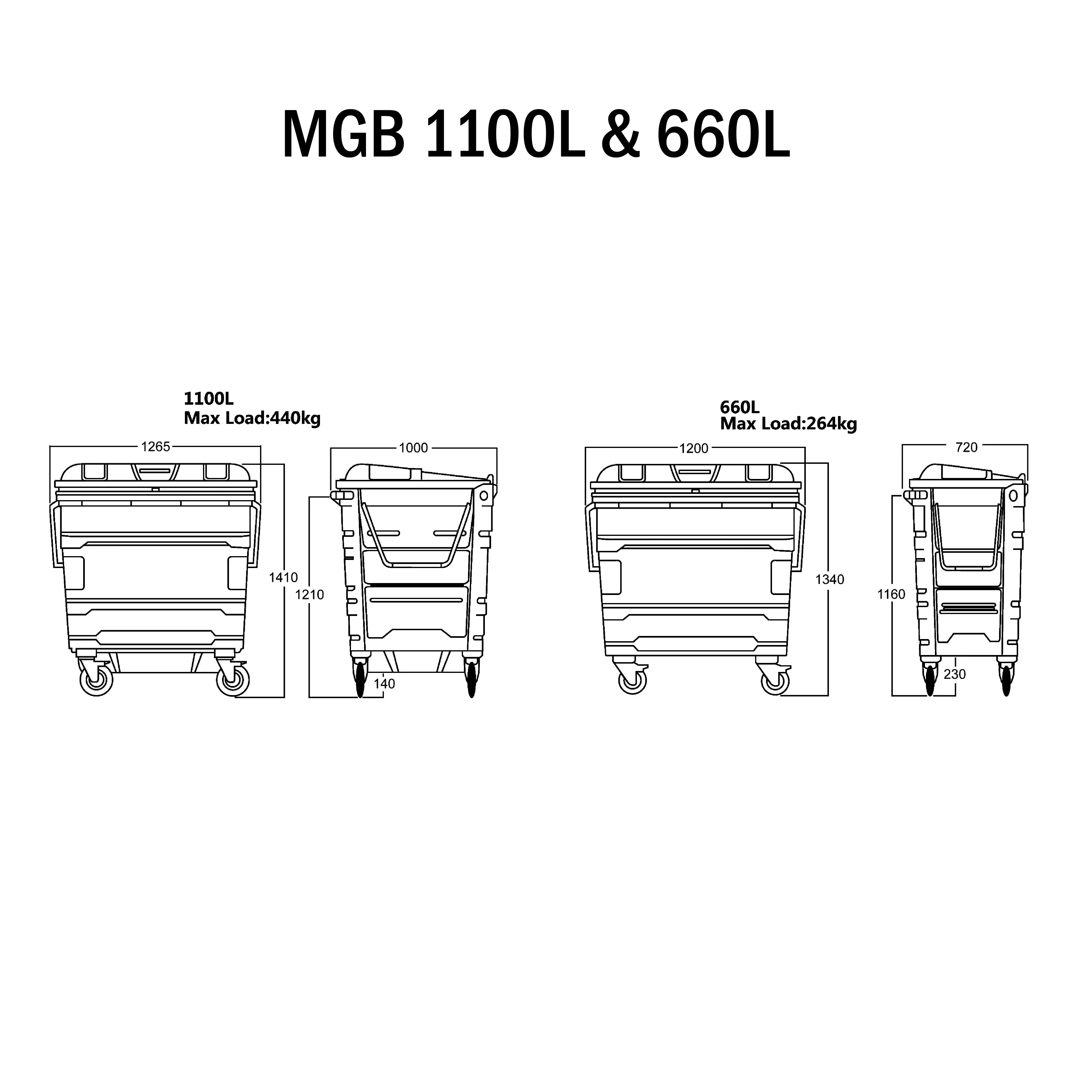 Mobile Garbage Bin | MGB | 660L, 1100L | Trash Bin | Commercial Bin | Dustbin | Outdoor Bin